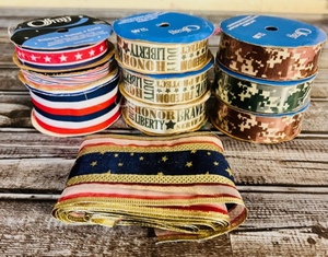 lot 195 image: Patriotic Lot of 10 Spools of Ribbon