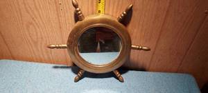 lot 38 image: Vintage Helms Wheel mirror.  Appears to be brass