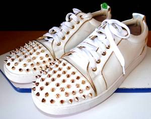 lot 2 image: Christian Louboutin, Lou Spikes Canvas Sneakers, Mens, White, US 10.5, Sneakers - LIKE NEW