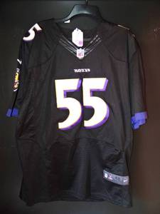 lot 29 image: BALTIMORE RAVENS TERRELL SUGGS #55 NIKE NFL JERSEY (ALL LETTERS & NUMBERS SEWN ON) - SIZE 48 $$$