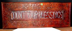 lot 96 image: COUNT YOUR BLESSINGS WALL HANGING TIN SIGN - 24 IN LONG