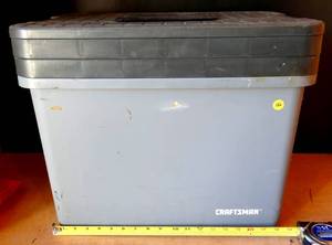 lot 106 image: LARGE TOTE STYLE TOOLBOX FILLED WITH TOOLS AS SHOWN (MANY CRAFTSMAN SOCKETS & WRENCHES)