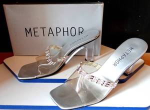 lot 130 image: Metaphor Shoes Heels Jewels & Clear Size 9.5 Womens Slides - GOOD CONDITION USED