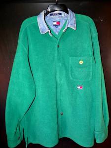 lot 152 image: RARE VINTAGE - Tommy Jeans Hilfiger Aviator Denim Collar Fleece - Mens Medium $$