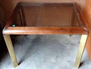 lot 213 image: NICE GLASS TOP WOOD & BRASS LEGGED END TABLE