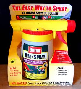lot 230 image: Ortho Dial N Spray Multi-Use Hose-End Plastic Sprayer Bottle New Old Stock $$