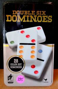 lot 295 image: DOUBLE SIX DOMINOE SET - SEALED IN METAL TIN