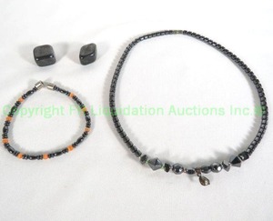 lot 36 image: Hemetite Necklace and Bracelet, plus two magnetic Hemetite stones