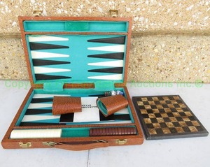 lot 12 image: Backgammon game and marble chess board, no chess peices