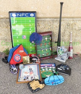 lot 25 image: Sports memorabilia, including Dallas Cowboys, Texas A&M Aggies, Chicago Cubs, baseball glove, sports cards and more