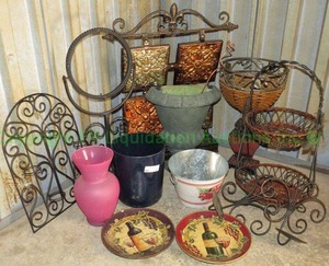 lot 27 image: Miscellaneous decor, including baskets, jars, metal frames and more