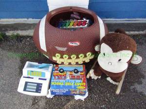 lot 77 image: Football Toy Box with Toys and Monkey Rocker