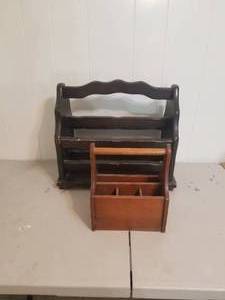 lot 53 image: Wood Magazine rack and remote caddy (B)