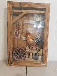 lot 62 image: Rooster and chicken themed wall decor. (B)