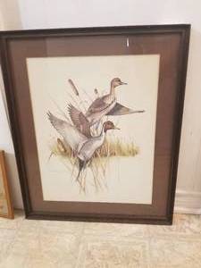 lot 149 image: Framed Wild ducks print by Charles Murphy - 1980 - 21x25