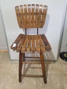 lot 186 image: Vintage wood and metal high back stool (D)