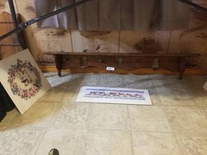 lot 224 image: Home decor. prints and wood shelf (E)