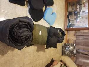 lot 230 image: Camping gear, - sleeping bag, pillow, mattress and duffle bag (E)