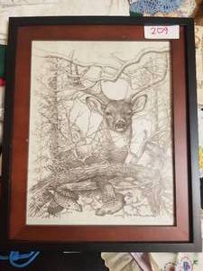 lot 209 image: Pencil drawing of deer (E)