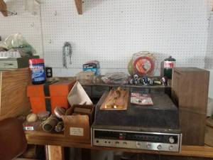lot 269 image: Bench top and items on wall - stereo came on when plugged in (G)