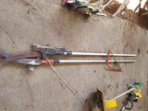 lot 360 image: Selection of tree pruning extension poles and a hand saw (F)