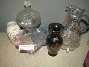 lot 61 image: Covered candy dish flower vase and more