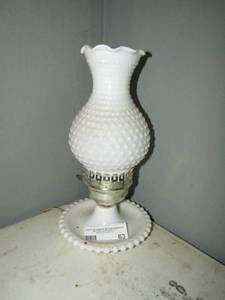 lot 63 image: Bubble milk glass lamp works 14 tall