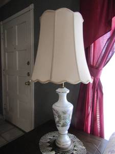 lot 75 image: Two 39 table lamp glass metal base bath with shades gold floor design