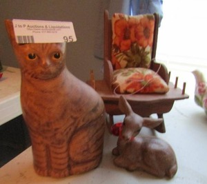 lot 95 image: Mini wooden rocker wooden cat and wooden doe