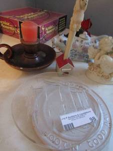 lot 98 image: Lorie Angels dog pen with dog house holder candle plate cow sugar dish
