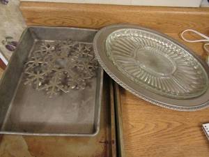 lot 144 image: Divided relish  tray and cookie sheets