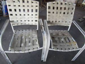 lot 115 image: 2 metal frame white patio chairs need minor repair