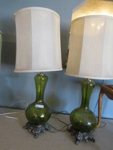 lot 146 image: Two 36 green glass metal base . Both have shades in great condition