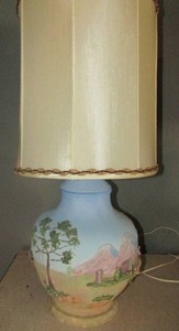 lot 147 image: 33 clay blue farm house lamp with shade in great condition