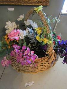 lot 150 image: Basket of faux flowers and candles