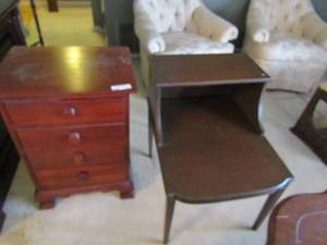 lot 152 image: 28x19 x15 Four drawer side tables 2 tier side tables upper and lower 27x20x25