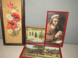 lot 158 image: Flower shadow box 17x8 Praying man 13x7 George Henry Boughton 10x7