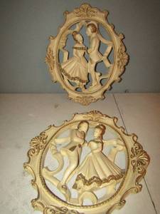 lot 161 image: 2 matching dancing couple wall art 15x13