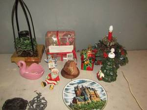 lot 164 image: Christmas lot - centerpiece, soap dish, dispensers, nic knacks