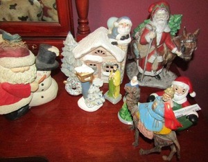 lot 181 image: Christmas lot- Santa, camel, Donkey, house with santa in chimney