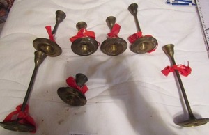 lot 182 image: 7 set of brass candle stick holders