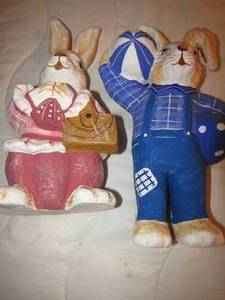 lot 183 image: Two 15 paper Mache bunnies and boy and girl