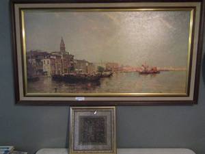lot 195 image: Arthur Meadows painting 18cs 30x54 and  14x14 3D art
