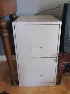 lot 198 image: 2 drawer off white filing cabinet