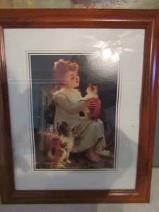 lot 209 image: Little girl and kitten art 23x20