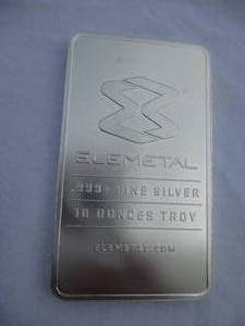 lot 2 image: 10-Troy Oz. Bar Of .999 Fine Silver By Elemetal Mint.