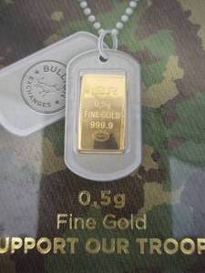 lot 4 image: 0.5 Gram IGR Fine Gold Bar -Support Our Troops  - 999.9 Fine In Sealed Assay With COA