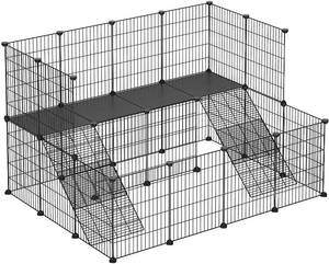 lot 22 image: NIB-SONGMICS Model LP1004B101, 1.5-Level Metal Mesh Small Animal Cage, Hutch, Playpen With Ramps, Unassembled