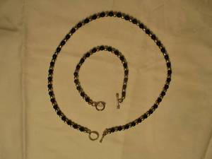 lot 28 image: Black Onyx And Sterling Silver Bead Necklace And Bracelet Set