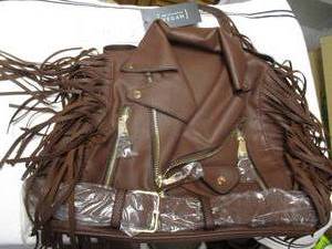lot 19 image: NEW-Moto Jacket Design Bike Vegan Leather Fringed Saddle Bag Fashion Backpack Purse, With Tags